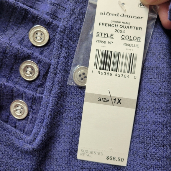 Alfred Dunner Blue Paisley Embroidered Cowl-Neck Sweater Size 1X Lightweight - Picture 4 of 6